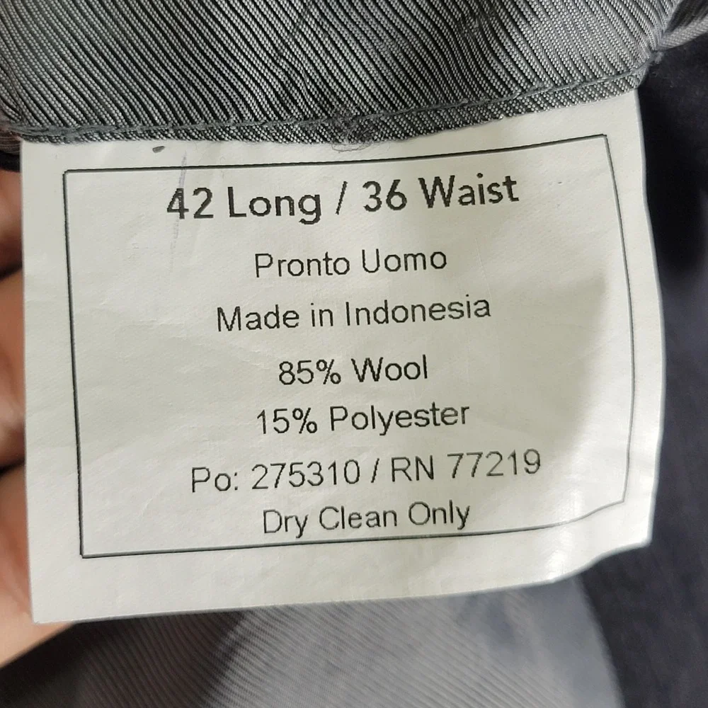 Pronto Uomo Men's Sport‎ Coat Blazer Two Button Charcoal Gray Wool Polyester 42L